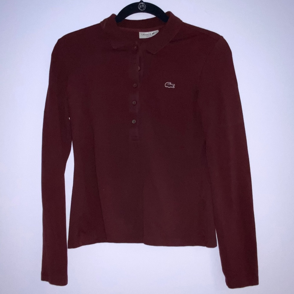 Lacoste Maroon Long Sleeve Slim Fit Polo